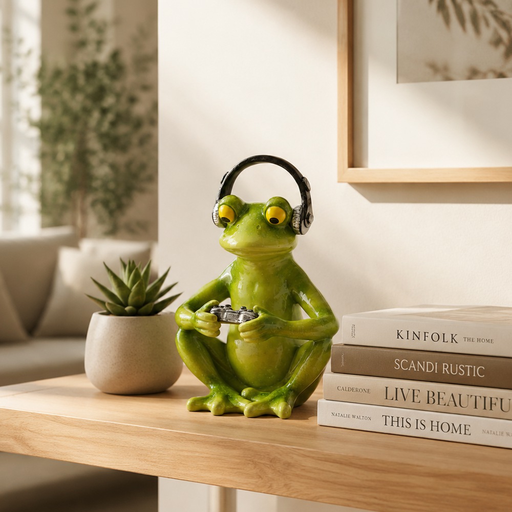 Desk Setup Headphones - Забавная статуэтка лягушки-геймера с наушниками, фигурка