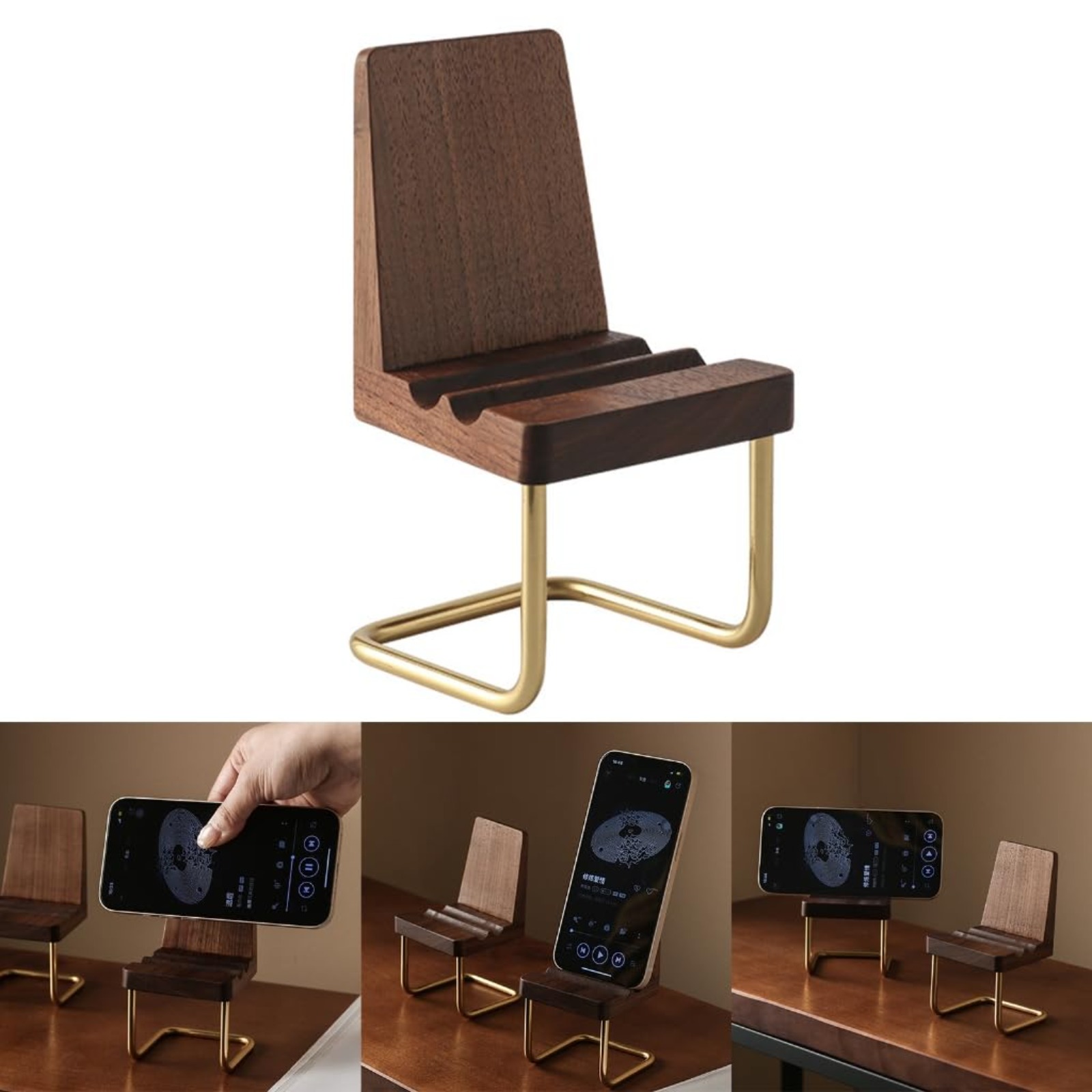 Desk Setup Natural - Деревянная подставка для телефона из орехового